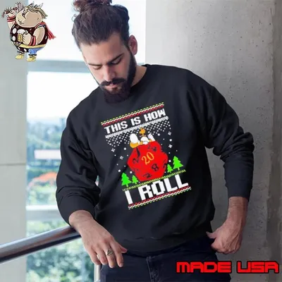 Snoopy and Woodstock atop a D20 this is how I roll ugly Christmas Sweatshirt