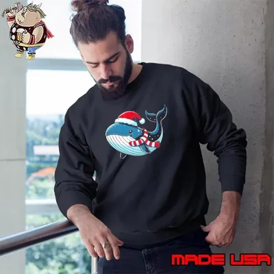 Whale With Santa Hat Scarf Sweatshirt