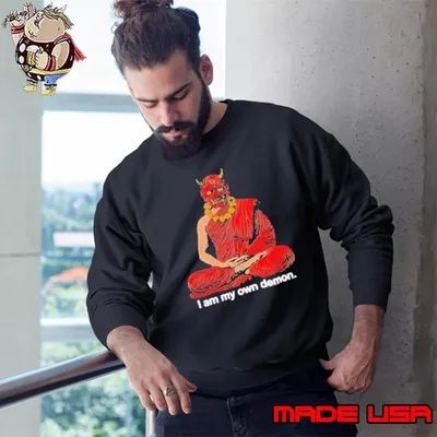 I Am My Own Demon Buddhist Oni Mask Meditating Monk Dark Art Sweatshirt