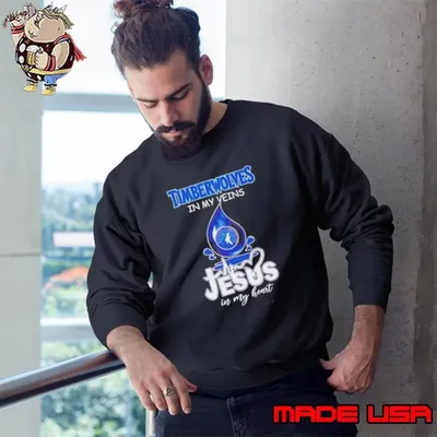 Minnesota Timberwolves In My Veins Jesus In My Heart Drop Blood Sweatshirt