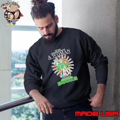 Never Underestimate A Woman Who Understands Basketball And Loves Milwaukee Bucks Player Signatures Sweatshirt