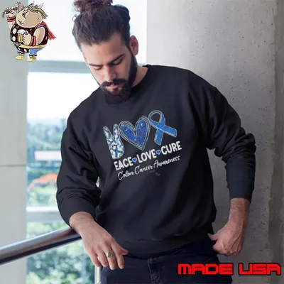 Nice Peace Love Cure Colorectal Colon Cancer Awareness Support Sweatshirt