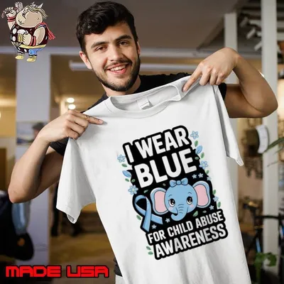 In April I Wear Blue Child Abuse Prevention Awareness Month Elephant T-Shirt