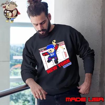 New York hockey 8-bit cartoon shirt