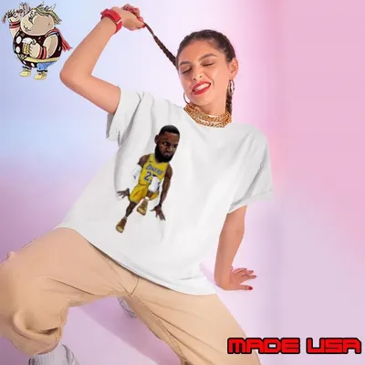 Lebron James Art Los Angeles Lakers jersey cartoon Ladies tee
