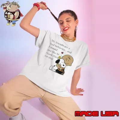 Snoopy Woodstock and Charlie Brown my friends are a bad influence Ladies tee