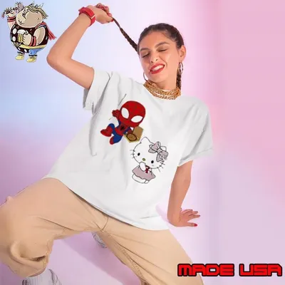 Spider Man Deliver Hello Kitty Pizza Ladies tee