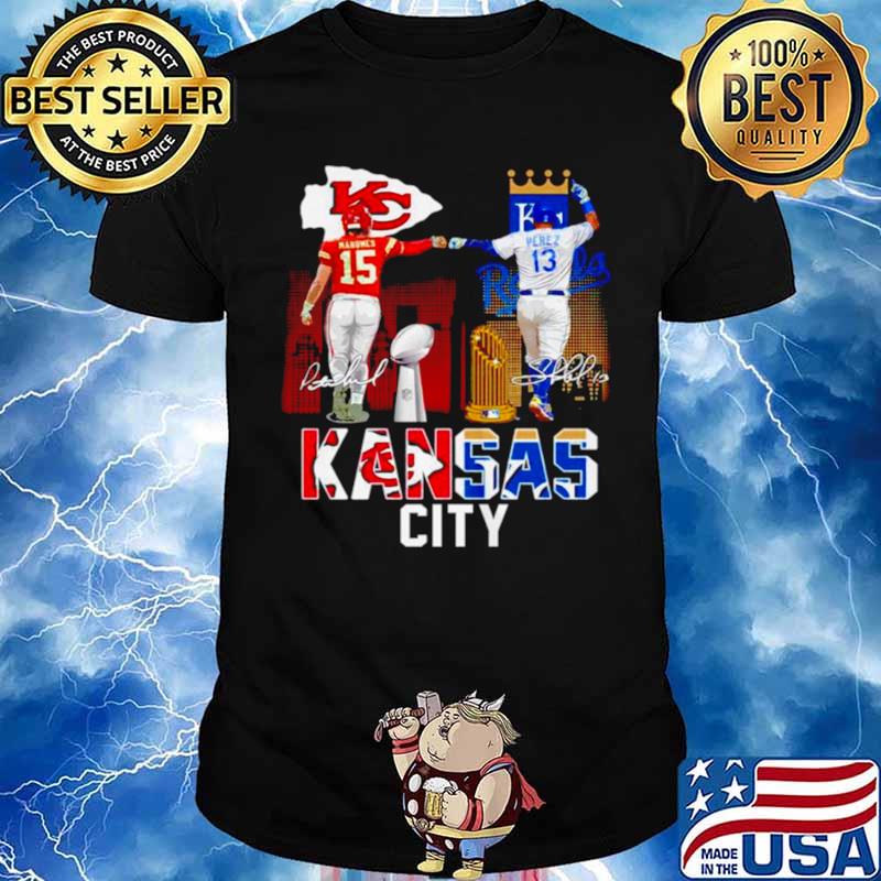 Patrick Mahomes KC Chiefs and Salvador Pérez KC Royals signature shirt