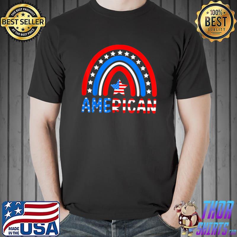 Rainbow American Flag Patriotic Happy 4th Of July Boy Girl T-Shirt