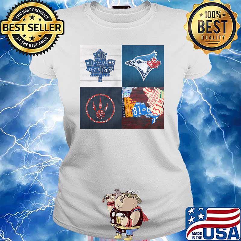 Toronto Blue Jays Toronto Maple Leafs Hockey Turnpike License Plate Map Toronto Raptors s Ladies tee