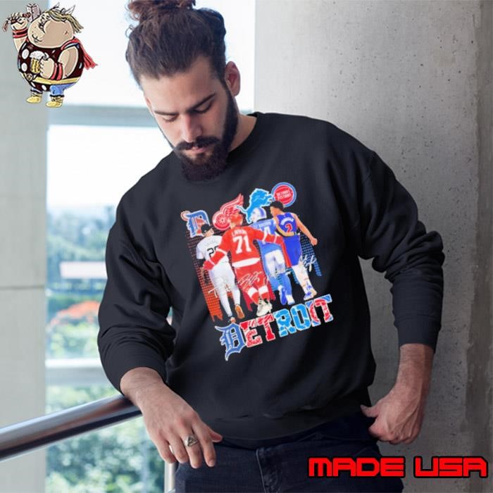 Detroit Sports Teams Tarik Skubal Dylan Larkin Amon Ra St. Brown and Cade Cunningham Signatures Sweatshirt