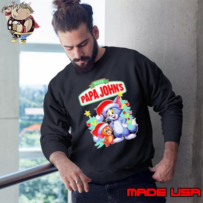 Pizza Papa John’s Tom and Jerry Santa hat Merry Christmas Sweatshirt