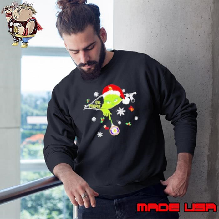 The Grinch Ew People holding Minnesota Vikings Christmas ornament Sweatshirt