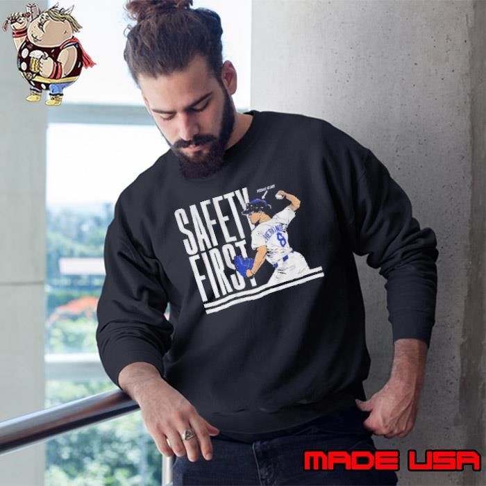 Kiké Hernandez Dodgers pitching helmet safety first shirt